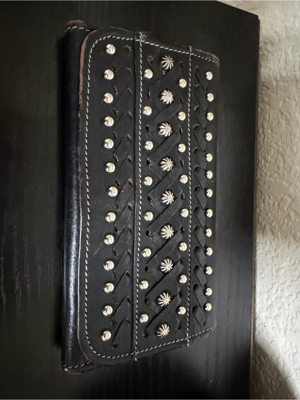 American West Black Leather Studded Card & Key Wallet